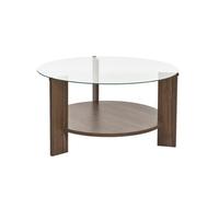 CALICOSY - Table basse 2 plateaux dont 1 en verre trempé D75 cm - CLARA - Noyer
