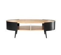 Calicosy - Table Basse Ovale 2 Niveaux - Pieds et Flancs en Métal Noir - Plateau Décor Bois - Collection Eklo - Salon - L 120 x P 60 x H 39 cm