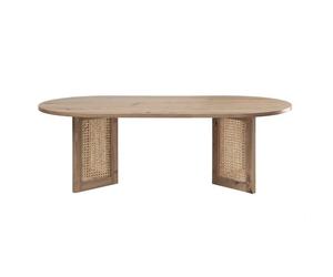 CALICOSY - Table basse ovale avec piètements rotin L120 cm - TALIA - Bois clair