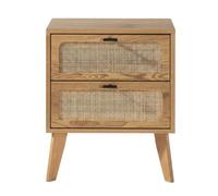 Calicosy Table de Chevet 2 Tiroirs Collection Alia Décor Bois Rotin