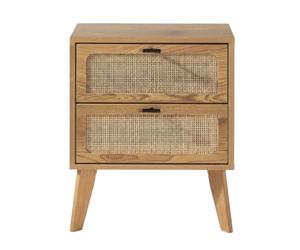 Calicosy Table de Chevet 2 Tiroirs Collection Alia Décor Bois Rotin