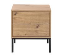 Calicosy - Table De Chevet 2 Tiroirs - Décor Bois Artisan - Panneaux De Particules FSC - 4 Pieds Métal Noir - Ouverture Tiroirs Pression - pour Chambre - Style Industriel - L 45 x P 40 x H 50 cm