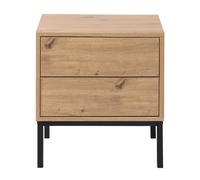 Calicosy - Table De Chevet 2 Tiroirs - Décor Bois Artisan - Panneaux De Particules FSC - 4 Pieds Métal Noir - Ouverture Tiroirs Pression - pour Chambre - Style Industriel - L 45 x P 40 x H 50 cm