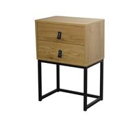 Calicosy - Table De Chevet 2 Tiroirs - Décor Chêne - Panneaux De Particules - Pieds Métal - Pratique, Stable Et Résistant - pour Chambre - Style Industriel - L 45 x P 29 x H 65,5 cm