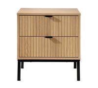 CALICOSY - Table de Chevet 2 Tiroirs Effet Bois Rainuré H51cm - TARA - Bois clair