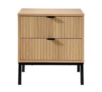 Calicosy- Table De Chevet 2 Tiroirs - Décor Bois Chêne - Façade Rainurée - Panneaux De Particules - Finitions Métal Noir - Style Industriel - pour Chambre - L 45 x P 29 x H 51 cm