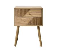 Calicosy - Table de Chevet 2 Tiroirs - Façades Effet Lames en L - Boutons Dorés et Pieds Bois Décor Chêne - Collection Eden - Chambre - L 45 x P 39 x H 60 cm