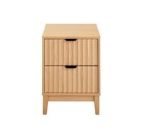 Calicosy Table de Chevet Bologne 2 Tiroirs Effet Vague Bois | Meuble de Rangement, Design Moderne, L40 x P40 x H52 cm, Pour Chambre ou Salon