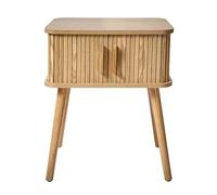 Calicosy- Table De Chevet Vintage 2 Portes Coulissantes - Décor Chêne - Façade Rainurée - Panneaux De Particules - Poignées Et Pieds Bois Véritable - pour Chambre - L 48 x P 35 x H 58,5 cm