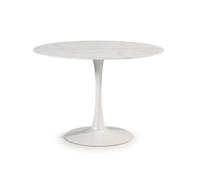 CALICOSY - Table ronde avec plateau en verre imitation marbre L110 cm - ADA - Marbre blanc