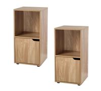CALICOSY - Tables de chevet 2 cases décor bois 1 porte - lot de 2 - MODU - Bois clair