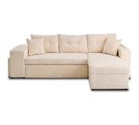 California - canapé d'angle réversible 4 places - convertible avec coffre, étagère et poufs - en velours texturé - Beige Beige G
