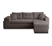 California - canapé d'angle réversible 4 places - convertible avec coffre, étagère et poufs - en velours texturé - Gris Gris G