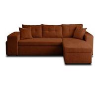California - canapé d'angle réversible 4 places - convertible avec coffre, étagère et poufs - en velours texturé - Terracotta Terracotta G