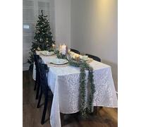 CALITEX Nappe résistantes aux Taches damassé Monie Blanc - Motif Fleurs