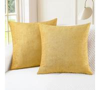 CaliTime Cosy Lot de 2 Housses de Coussin en Chenille Douce et teintées pour canapé, canapé, décoration d'intérieur, Solides, 50 x 50 cm, dorées