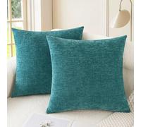 CaliTime Lot de 2 Housses de Coussin Confortables pour canapé, décoration de la Maison - Chenille Douce teintée de Couleur Unie - 45 cm x 45 cm - Bleu Sarcelle