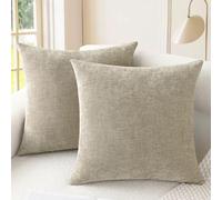CaliTime Lot de 2 Housses de Coussin Confortables pour canapé, décoration de la Maison - Tissu Chenille Doux Teint uni - 60 cm x 60 cm - Taupe Clair