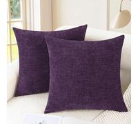 CaliTime Lot de 2 Housses de Coussin Confortables pour canapé, décoration d'intérieur - Tissu Chenille Doux Teint uni - 60 cm x 60 cm - Violet Prune