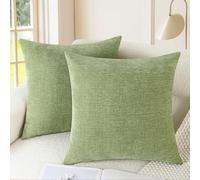 CaliTime Lot de 2 Housses de Coussin Confortables pour canapé, Sofa, décoration d'intérieur, Chenille Douce teintée de Couleur Unie, 55 cm x 55 cm, Sauge