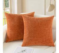 CaliTime Lot de 2 housses de coussin d’automne confortables pour canapé, sofa, décoration d'intérieur, chenille douce teintée de couleur unie, 45,7 x 45,7 cm, orange brûlée