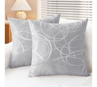 CaliTime Lot de 2 housses de coussin modernes à contraste brillant/mat avec motif d’anneaux géométriques pour canapé, sofa, décoration d'intérieur, 45 x 45 cm, gris argenté