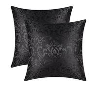 CaliTime Lot de 2 Housses de Coussin pour canapé, décoration d'intérieur, Motif Floral damassé Vintage Brillant et Contraste terne 45 x 45 cm, Noir