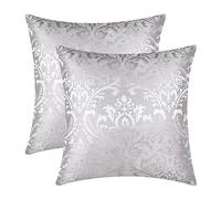 CaliTime Lot de 2 housses de coussin pour canapé, sofa, décoration d'intérieur, motif floral damassé vintage brillant et contraste terne, 40,6 x 40,6 cm, gris argenté