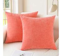 CaliTime Lot de 2 Housses de traversin Confortables pour canapé, décoration de la Maison - Tissu Chenille Doux Teint uni - 40 x 40 cm - Corail Vif
