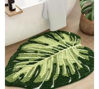 Calkkrer Grün Tapis de Bain, Tapis de Douche, Tapis de Salle de Bain en Forme de Feuille de Monstera, Tapis de Sol Tropical, Tapis de WC Lavable antidérapant, Tapis de to