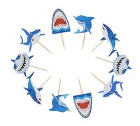 CALLARON 20pcs Décorations pour Gâteaux Requin en Papier Bleu, Accessoires Créatifs pour Fête D'anniversaire, Insert Gâteau Cartoon pour Décoration de Dessert