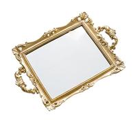 CALLARON Plateau Miroir Décoratif Doré en Résine et Verre Style Nordique Rétro, Élégant et Exquis pour Rangement de Cosmétiques ou Desserts Lors de Fêtes à Domicile