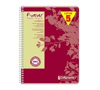 Calligraphe 17417C Lot de 5 Cahiers à Spirale Forever Rouges - A4 21x29,7 cm - 180 Pages Petits Carreaux - Papier 100 % Recyclé 70 g - Couverture Carte Recy