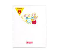 Calligraphe 18155C - Un Paquet de 5 Cahiers Piqués de Papier dessin (Gamme 8000 de Clairefontaine) 96 Pages 24X32 cm 90G Unies Blanches, Couverture Polypro (Plastique), Incolore