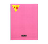 Calligraphe 18181C - Un Paquet de 10 Cahiers Piqués (Gamme 8000 de Clairefontaine) 96 Pages 24X32 cm 90G Grands Carreaux, Couverture Polypro (Plastique), Rose