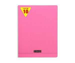 Calligraphe 18181C - Un Paquet de 10 Cahiers Piqués (Gamme 8000 de Clairefontaine) 96 Pages 24X32 cm 90G Grands Carreaux, Couverture Polypro (Plastique), Rose