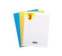 Lot de 3 cahiers - 24x32(cm) - Grands carreaux - 140 pages - couverture en polypro - sans spirale - Clairefontaine G