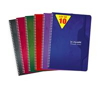 Calligraphe 203C Lot de 10 Cahiers Brochures Dos Toilé (une Marque de Clairefontaine) -17x22 cm - 192 Pages Grands Carreaux - Papier Blanc 70 g - Couverture Carte Recy Vernie - Couleurs Aléatoires