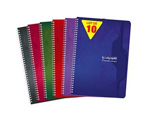 Calligraphe 203C Lot de 10 Cahiers Brochures Dos Toilé (une Marque de Clairefontaine) -17x22 cm - 192 Pages Grands Carreaux - Papier Blanc 70 g - Couverture Carte Recy Vernie - Couleurs Aléatoires