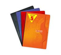 Calligraphe 2272C Lot de 5 Cahiers Brochures Dos Toilé (une Marque de Clairefontaine) - A4 21x29,7cm - 192 Pages Grands Carreaux - Papier Blanc 70g Couverture Carte Recy Vernie Couleurs Aléatoires