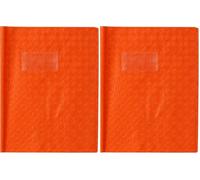 Calligraphe 72018C Un Protège-Cahier Grain Losange Orange - 17x22 cm - 18/100ème avec Porte-Étiquette - PVC Opaque (Lot de 2)