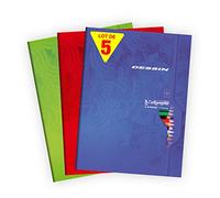 Calligraphe 7555C - Un lot de 5 cahiers de dessin (gamme 7000 de Clairefontaine) 96 pages 24x32 cm 120g unies blanches, couverture carte offset, couleurs assorties