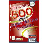 Calligraphe 9253C (gamme scolaire Clairefontaine) - Un paquet de copies doubles perforées sous film - A4 21x29,7 cm - 500 pages Grands carreaux - papier blanc 90g - Pour Classeur 32x26 cm minimum
