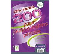 Calligraphe 9325C (gamme scolaire Clairefontaine) - Un paquet de Feuillets Mobiles sous film - A4 21x29,7 cm - 200 pages Petits carreaux - papier blanc 90g - Pour Classeur 32x26 cm minimum
