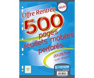 Calligraphe 9353C (gamme scolaire Clairefontaine) - Un paquet de Feuillets Mobiles sous film - A4 21x29,7 cm - 500 pages Grands carreaux - papier blanc 90g - Pour Classeur 32x26 cm minimum