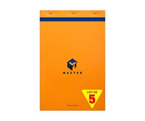 Calligraphe (Gamme Bureau Clairefontaine) 10714C - Un Paquet de 5 Blocs Master Agrafé en-Tête 100 Feuilles 21X31,8cm 70G Petits Carreaux, Couverture Carte enduite, Orange