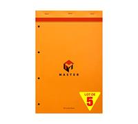 Calligraphe (Gamme Bureau Clairefontaine) 10774C - Un Paquet de 5 Blocs Master Agrafé en-Tête 80 Feuilles Perforées 4 Trous 21X31,8cm 80G Petits Carreaux, Couverture Carte enduite, Orange