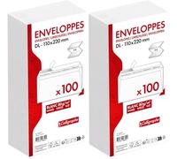 Calligraphe (gamme correspondance Clairefontaine) 5665C - Paquet de 100 Enveloppes Blanches DL-110x220mm - Auto-Adhésives - 80g/m² (Lot de 2)