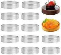 Callstick Lot de 12 Anneaux à gâteau en Acier Inoxydable, Anneau perforé en Mousse, Moule à gâteau, Outils de Cuisson Ronds 6 cm