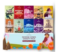 CALMVEDA Cone Encens Naturel Mega - (120 cônes d'encens, 10 Parfums) sans Charbon | Cone Palo Santo, Sauge Blanche, Bois de Santal Etc. |Idéal pour la Purification Maison spirituelle, la Relaxation